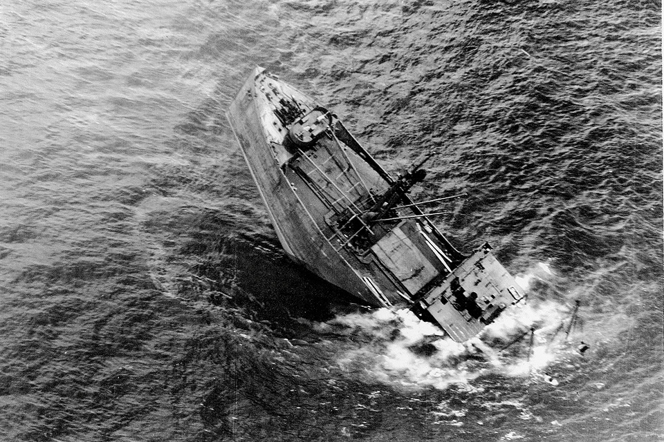 Chandler first saw combat when the B-18 on which he was serving as a machine-gunner bombed and sank this German ship in 1942. (Courtesy of Russell Chandler III)