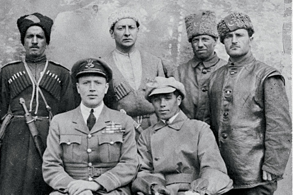 Major Collishaw sits at front left with his White Russian army allies. (Raymond Collishaw Collection/Library and Archives of Canada/PA-203557)