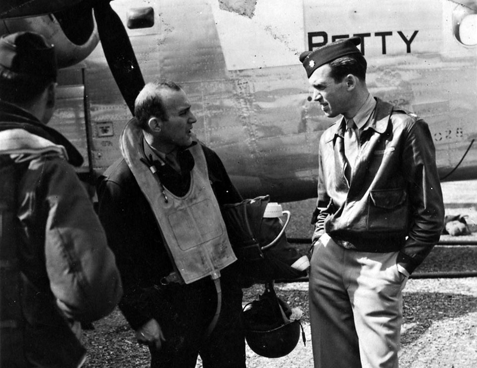Stewart (right) was no stranger to flying combat. During World War II he logged 20 missions over Germany flying B-24 Liberators. (U.S. Air Force)