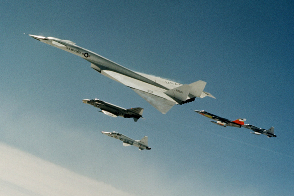 While an tremendous amount of data was gleaned from the program, the XB-70 is better known for a dramatic accident that happened not long after this photo was taken on June 8, 1966. (U.S. Air Force)