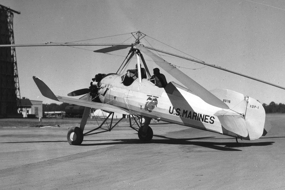 A U.S. Marine Corps Pitcairn XOP-1 autogyro was sent to Nicaragua in June 1932. While it performed well, its range and small payload significantly impaired the hybird aircraft. (Naval History and Heritage Command)