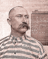 Inmate Frank Belew poses for a mug shot at Folsom State Prison in April 1898. Moved to a death row cell on June 14, he was hanged two days later. (California State Archives)