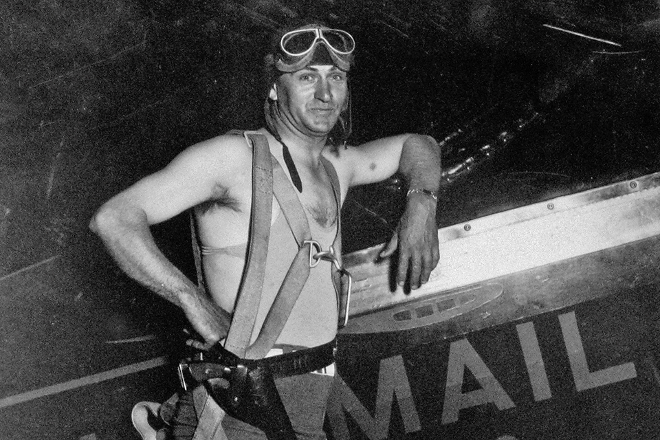Dick Merrill models his summer flying gear during his airmail days in the late 1920s. (Virginia Aviation Museum)