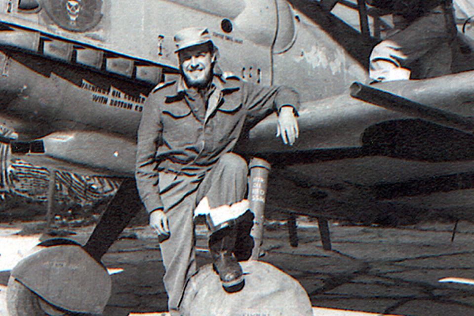 Former Bell test pilot Chalmers "Slick" Goodlin with an S-199. (Lawrence Nyveen)