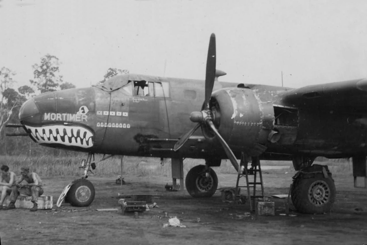 "Mortimer," a veteran of the raid, became one of Gunn's gunships, fitted with another eight forward firing .50 caliber machine guns. Reassigned to the 90th Bomb Squadron, the bomber took part in the Battle of the Bismarck Sea in early March 1943. (National Archives)