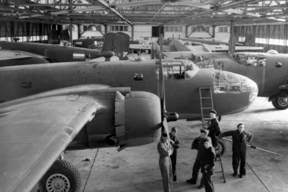 After Gunn's discovery of nearly two dozen Dutch B-25s, 3rd Bomb Group pilots "took delivery" of the bombers. (Australian War Memorial PO1818.003)