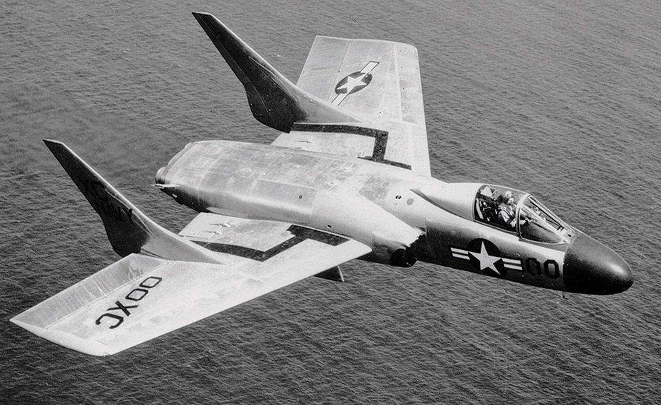 A Cutlass shows off its futuristic silhouette during a 1953 test flight. (U.S. Navy)