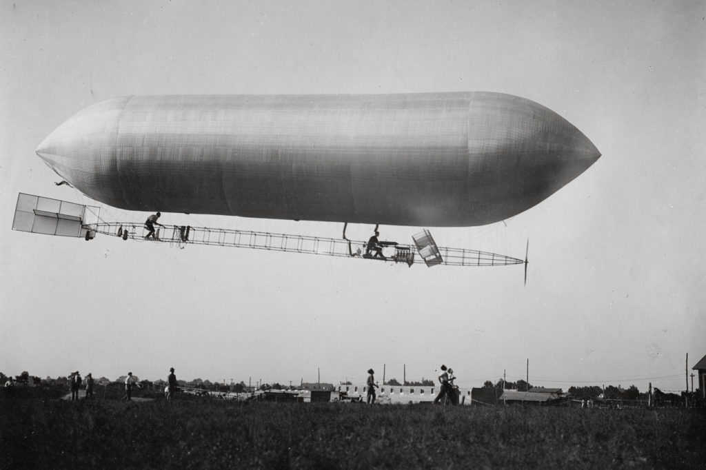 Glenn Curtiss serves as flight engineer and elevator operator up front while Tom Baldwin mans the rudder of the SC-1, whose prop and elevator were developed by the AEA. (Courtesy of the Glenn H. Curtiss Museum, Hammondsport, NY)