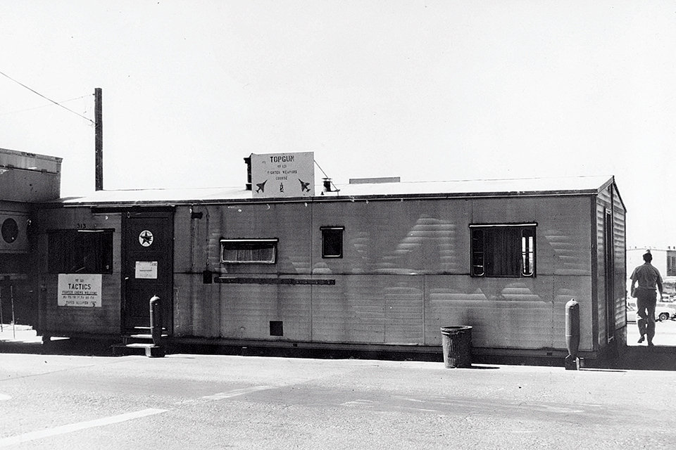 A scrounged construction site trailer served as the school’s original headquarters. (Courtesy of Dan Pedersen via Barrett Tillman)