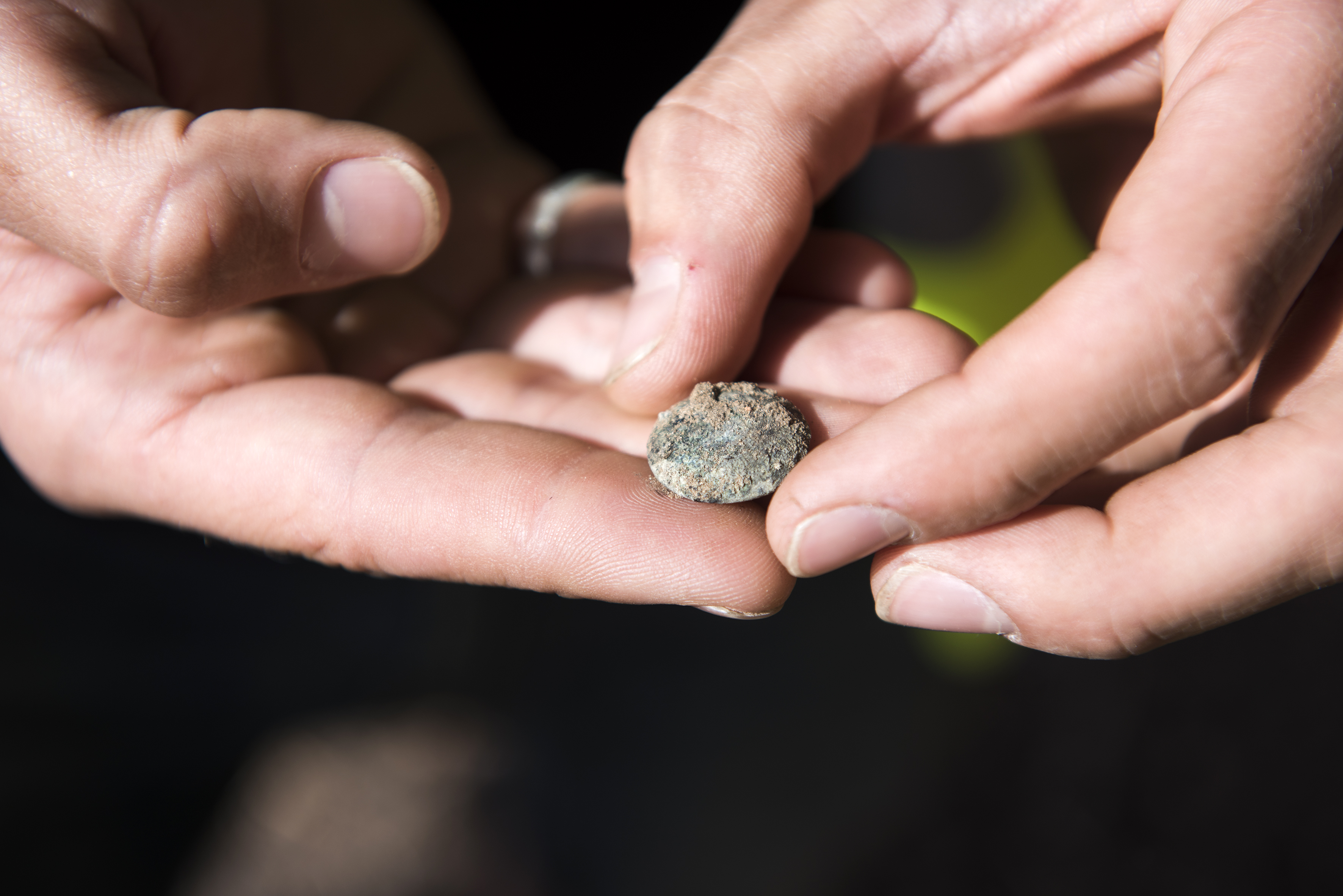 The found remnants of a regimental button of Britain’s Coldstream Guards, lost in the ground during the Battle of Waterloo on June 18, 1815. (Chris van Houts)