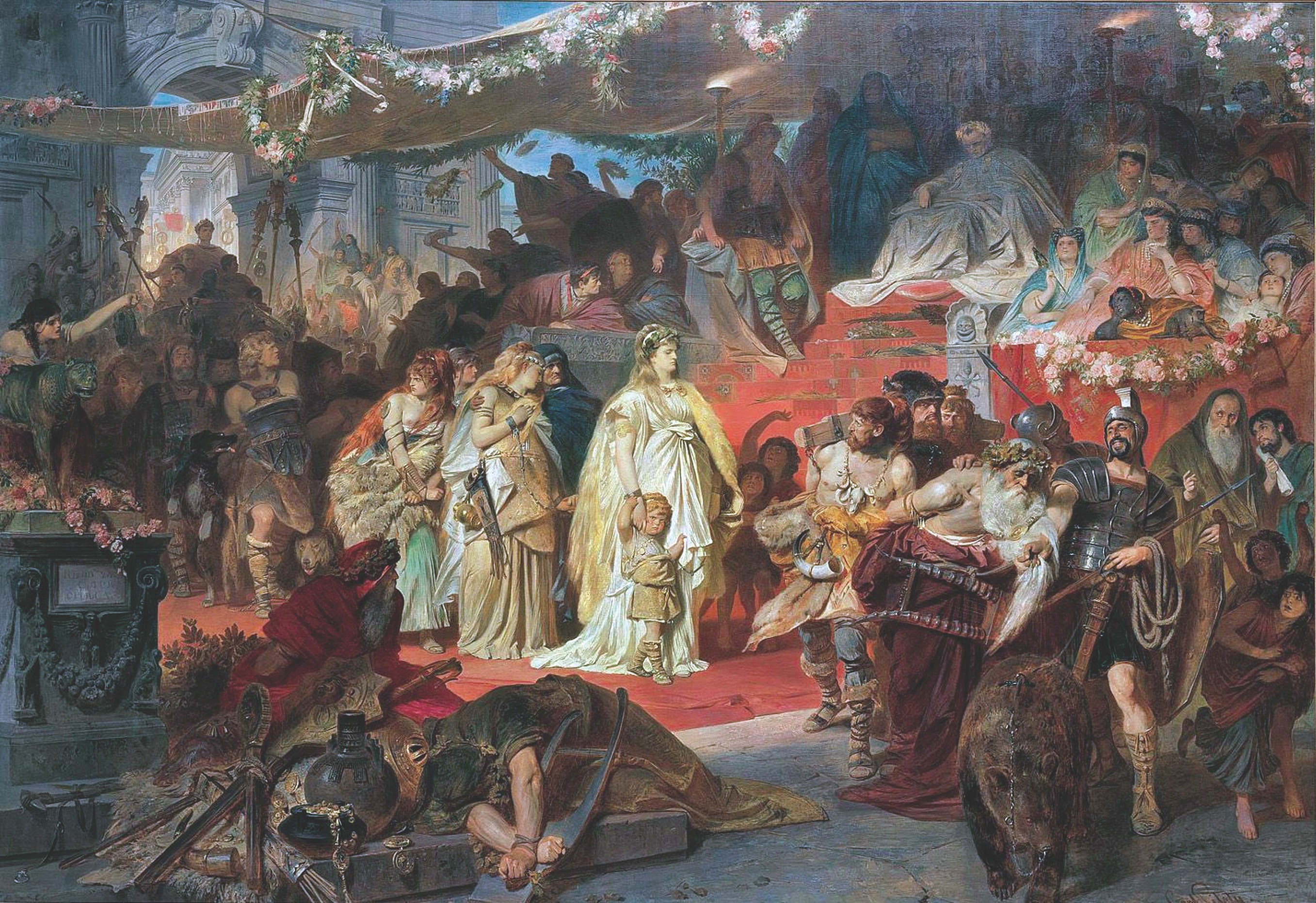 In the wake of the mutinies Germanicus campaigned across the Rhine with his legions. Among the captives displayed during the general’s subsequent triumph in Rome were Arminius’ wife, Thusnelda, and infant son. (Pinakotheken) 