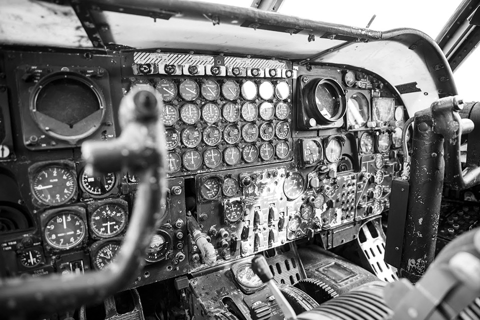 The BUFF’s cockpit instrument panel remains largely intact. (Susan Torrible)