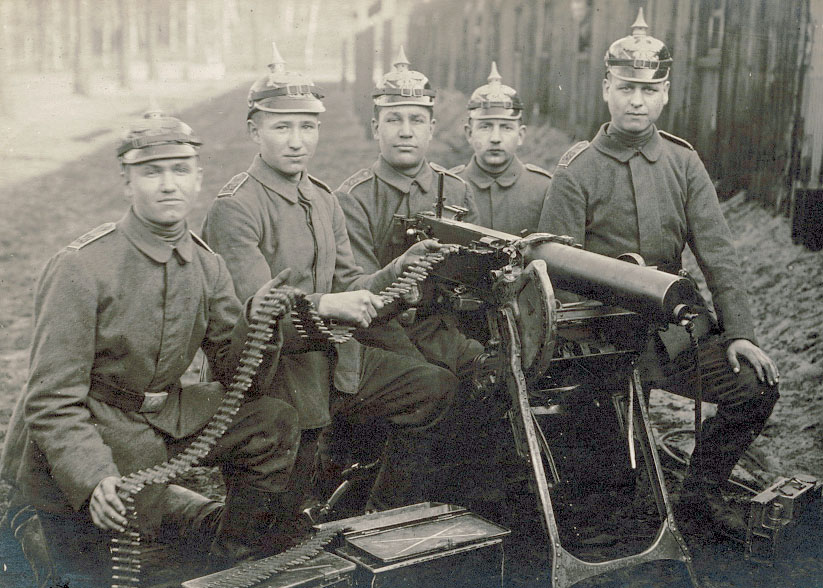 The Pickelhaube offered almost zero protection from bullets and shrapnel to German soldiers like these during World War I.