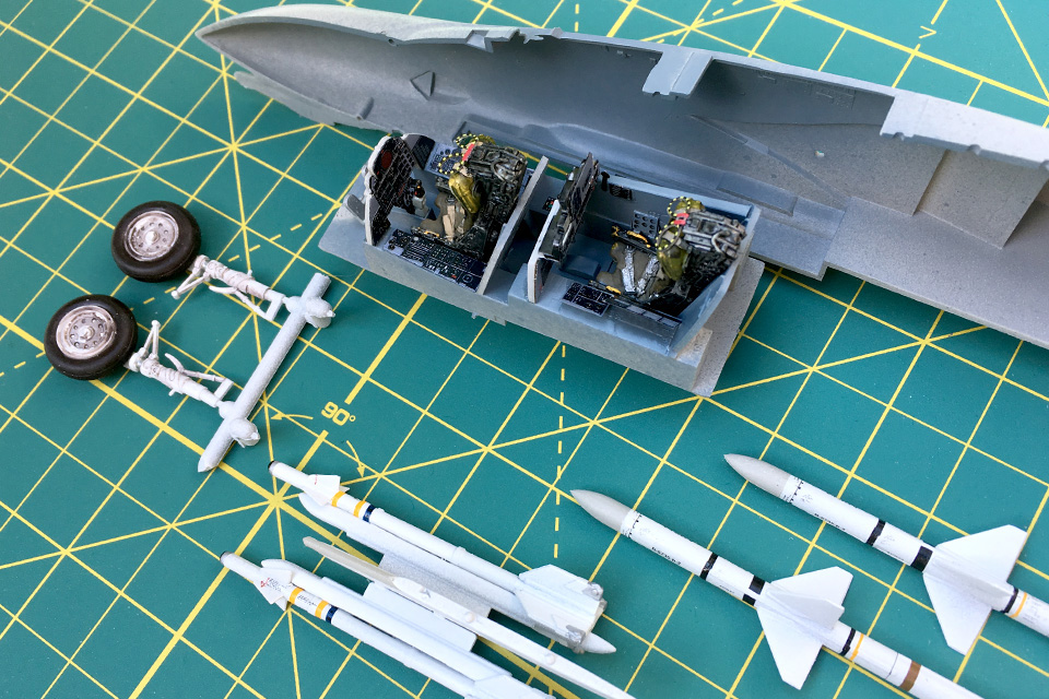 A set of aftermarket resin Martin-Baker ejection seats and a detailed etched metal cockpit interior set give the Phantom’s cockpit extra detail.