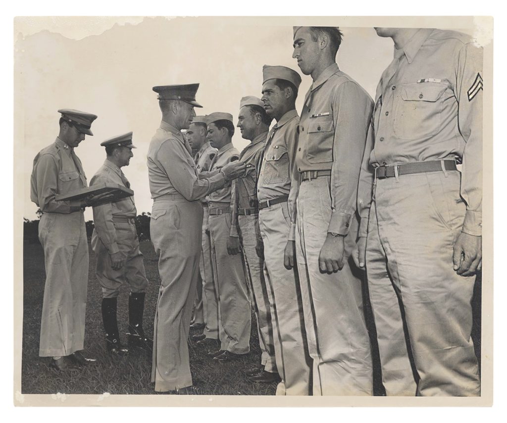 An officer awards men with medals following the fighting. Salomon’s heroics cost him his life, but a misunderstanding delayed his award. (The New York State Military Museum)