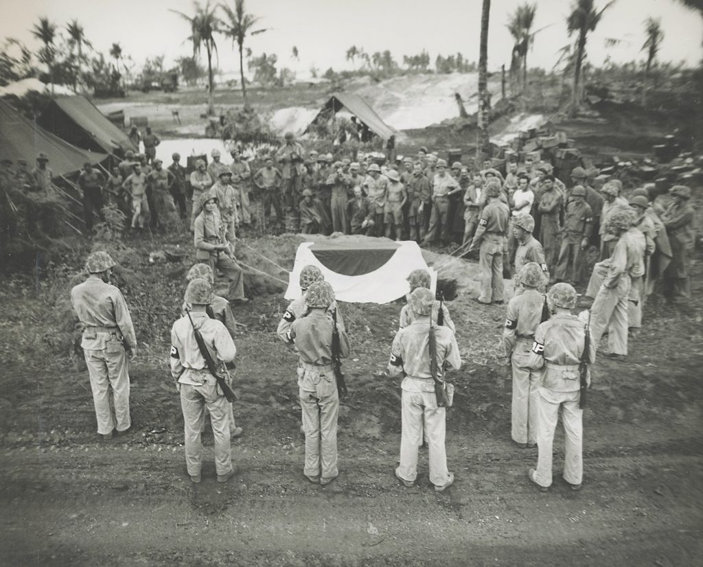 Yoshitsugu Saito, the Japanese general who ordered the charge but committed suicide instead of leading it, was buried with full military honors after Marines found his body in a cave. (U.S. Marine Corps/Marine Corps Archives & Special Collections)
