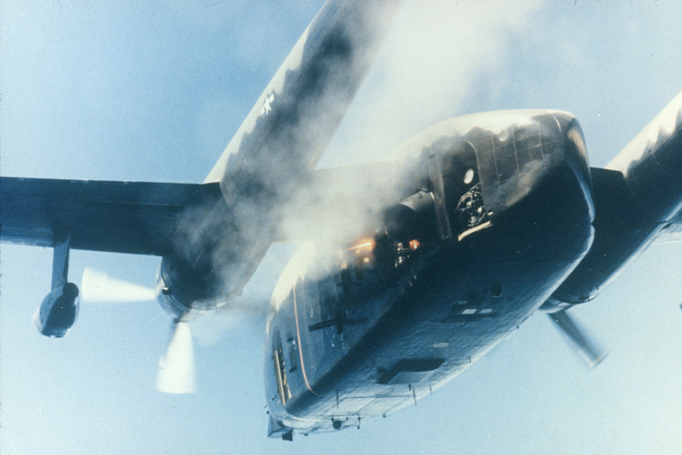 To supplement the AC-130 in Vietnam, the Fairchild AC-119G and K were developed. (U.S. Air Force)