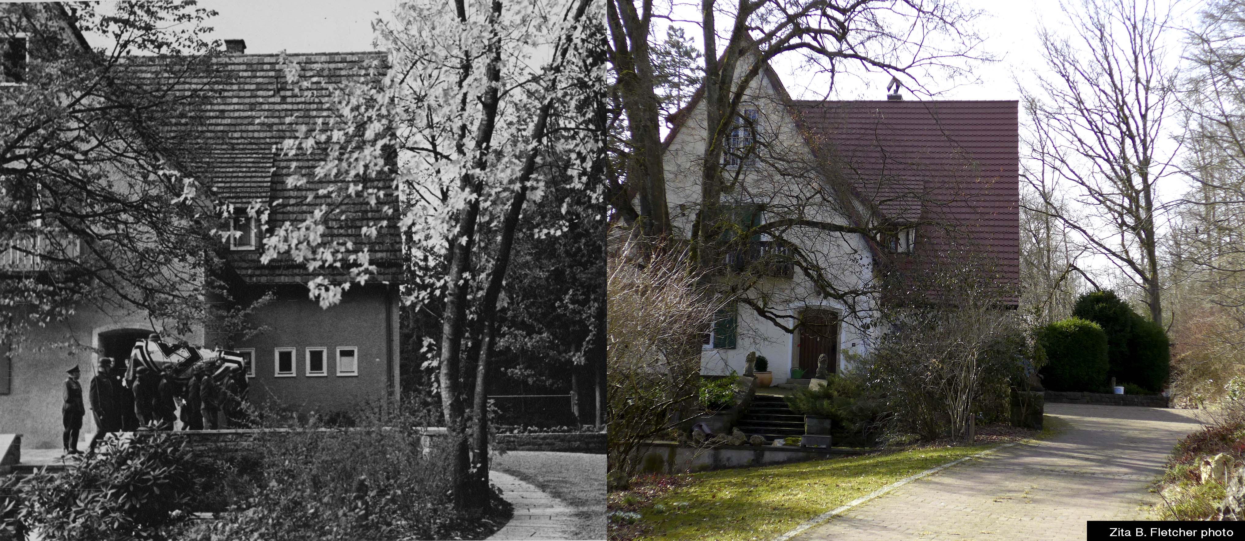 Rommel's last residence (right) has not changed much since his funeral in 1944 (left)