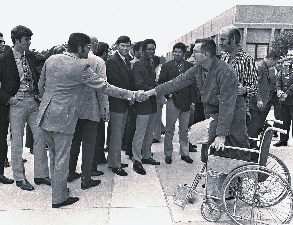 Keith welcomes the Baltimore Orioles to Letterman Army Medical Center in San Francisco in 1971.