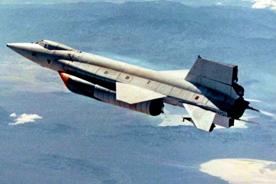 The X-15A-2 accelerates after launch on October 3, 1967, during Knight’s flight to Mach 6.7. (NASA)