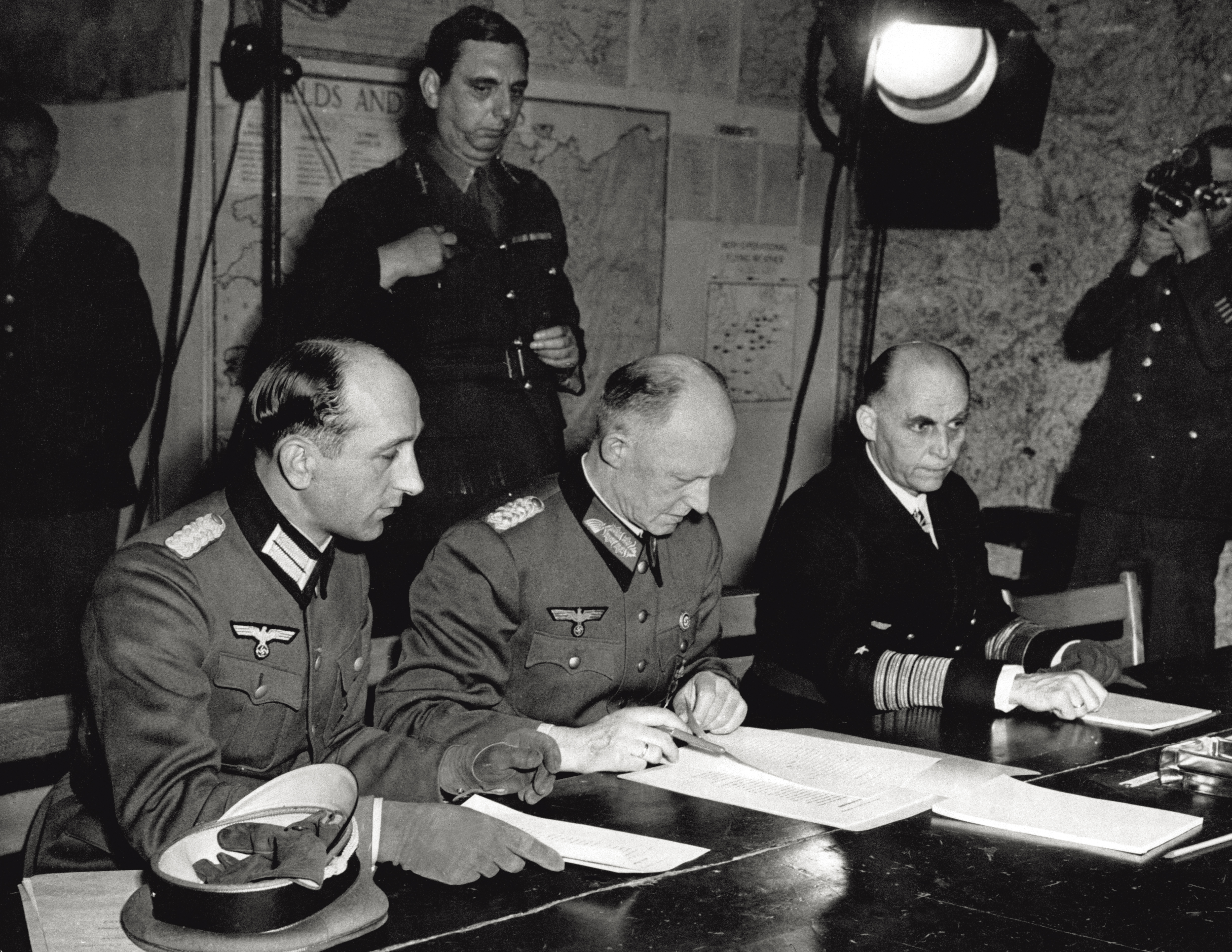 The German surrender at Reims, France on May 7, 1945. (Getty Images)