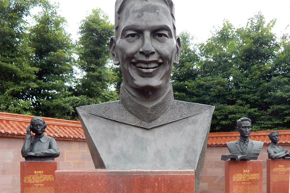 Browne is honored with a bust in the Square of Chivalrous Friends of China near Chengdu. (Courtesy of Robert L. Willett)