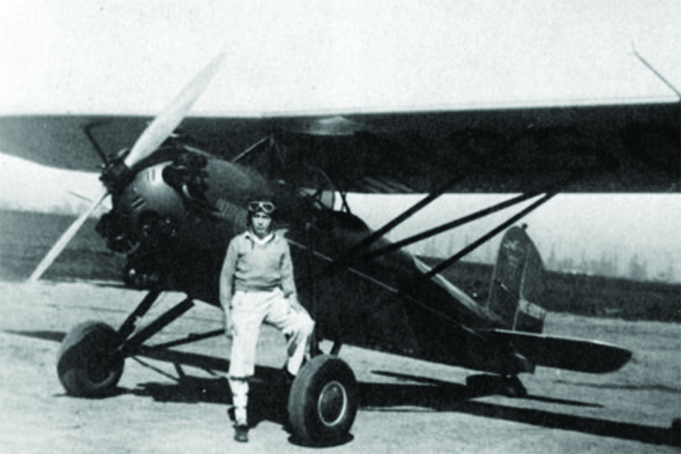 A young Scott Crossfield stands with an Inland Sport trainer in 1935. (From Always Another Dawn: The Story of a Rocket Test Pilot)