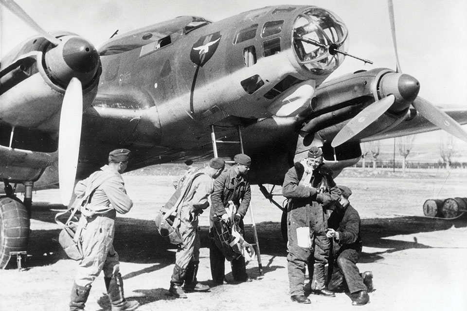 An aircrew boards their Heinkel He-111. (Ullstein Bild via Getty Images)