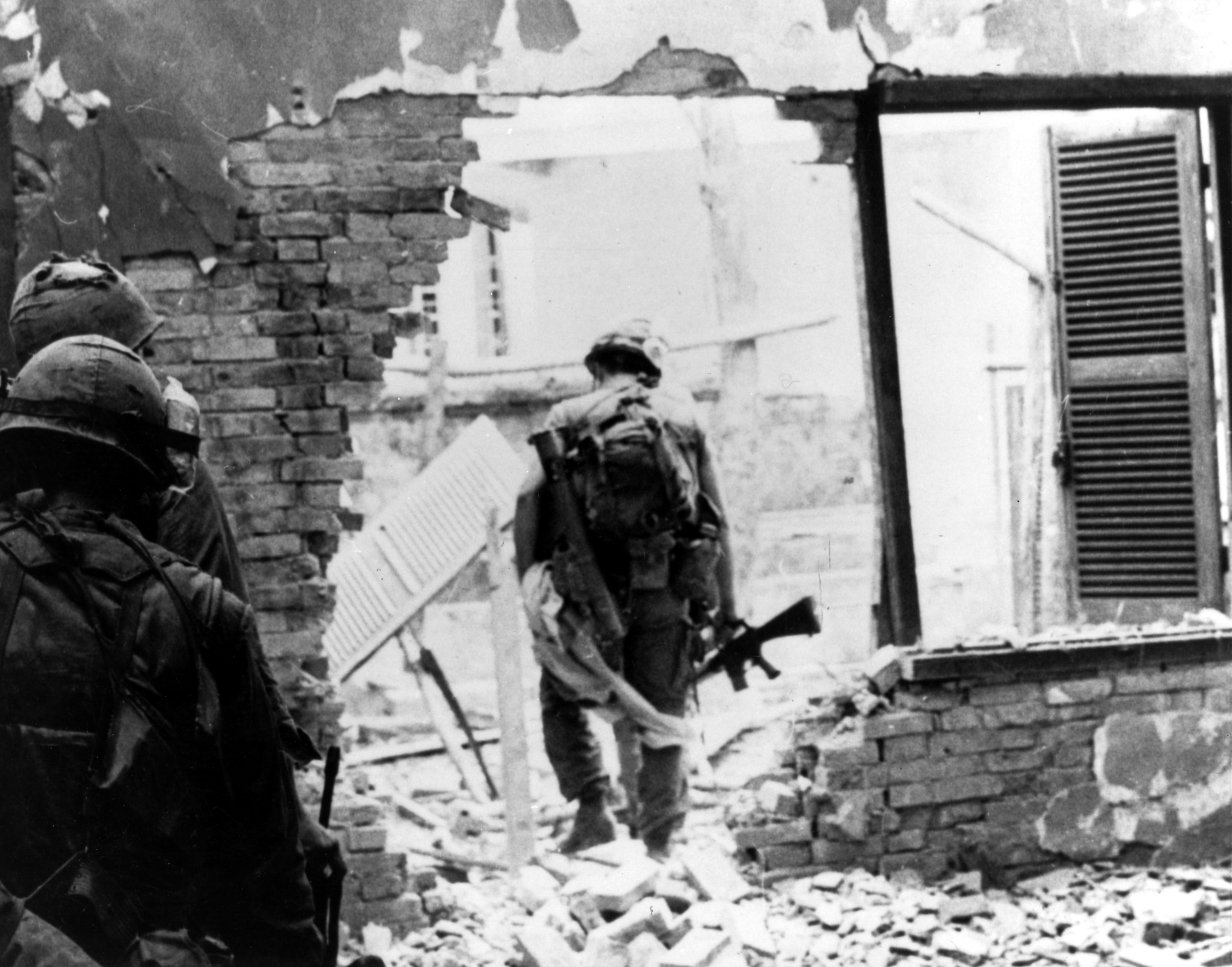 Marines of Company “A”, participate in a search and clear mission on the south side of the Perfume River after a heavy fight at the old Imperial Capital of Huế. (U.S. Marine Corps)
