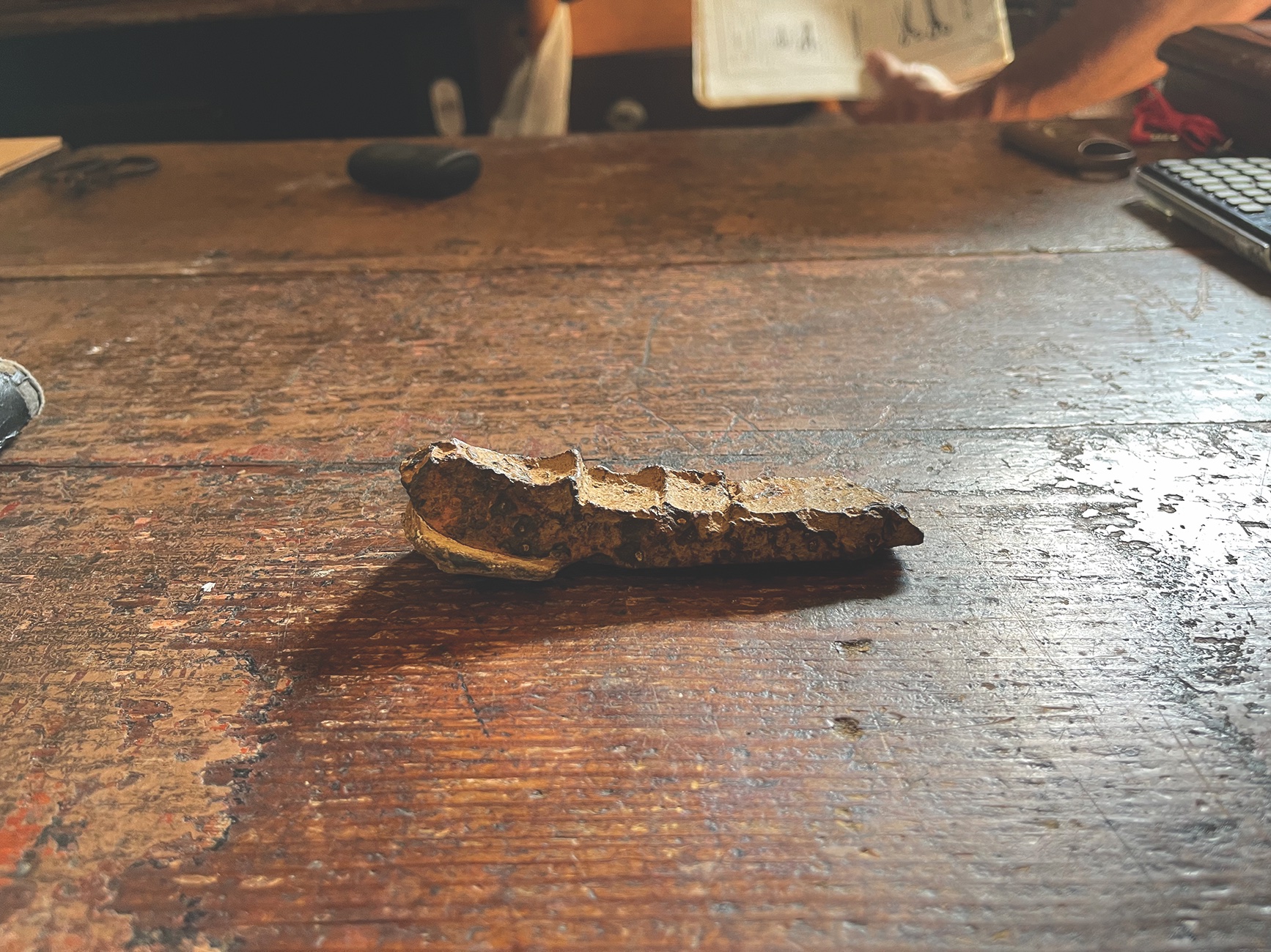 A Confederate Blakely shell fragment found on Gilligan’s farm. Both the shell and the cannon that fired it were made in England. (Photo by John Bank)