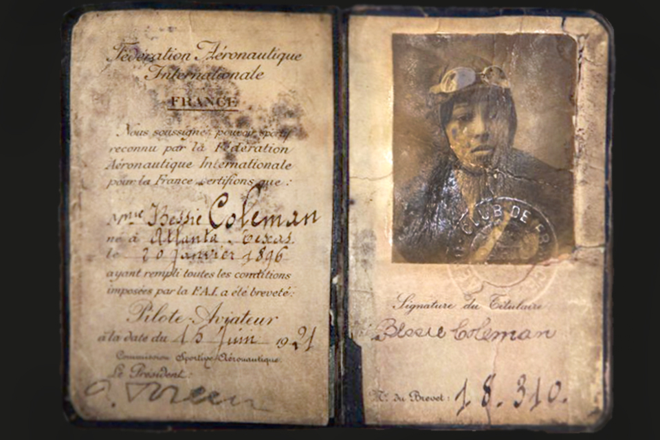 Coleman's pilot license granted by the French Fédération Aéronautique Internationale on June 15, 1921. (HISTORYNET Archives)