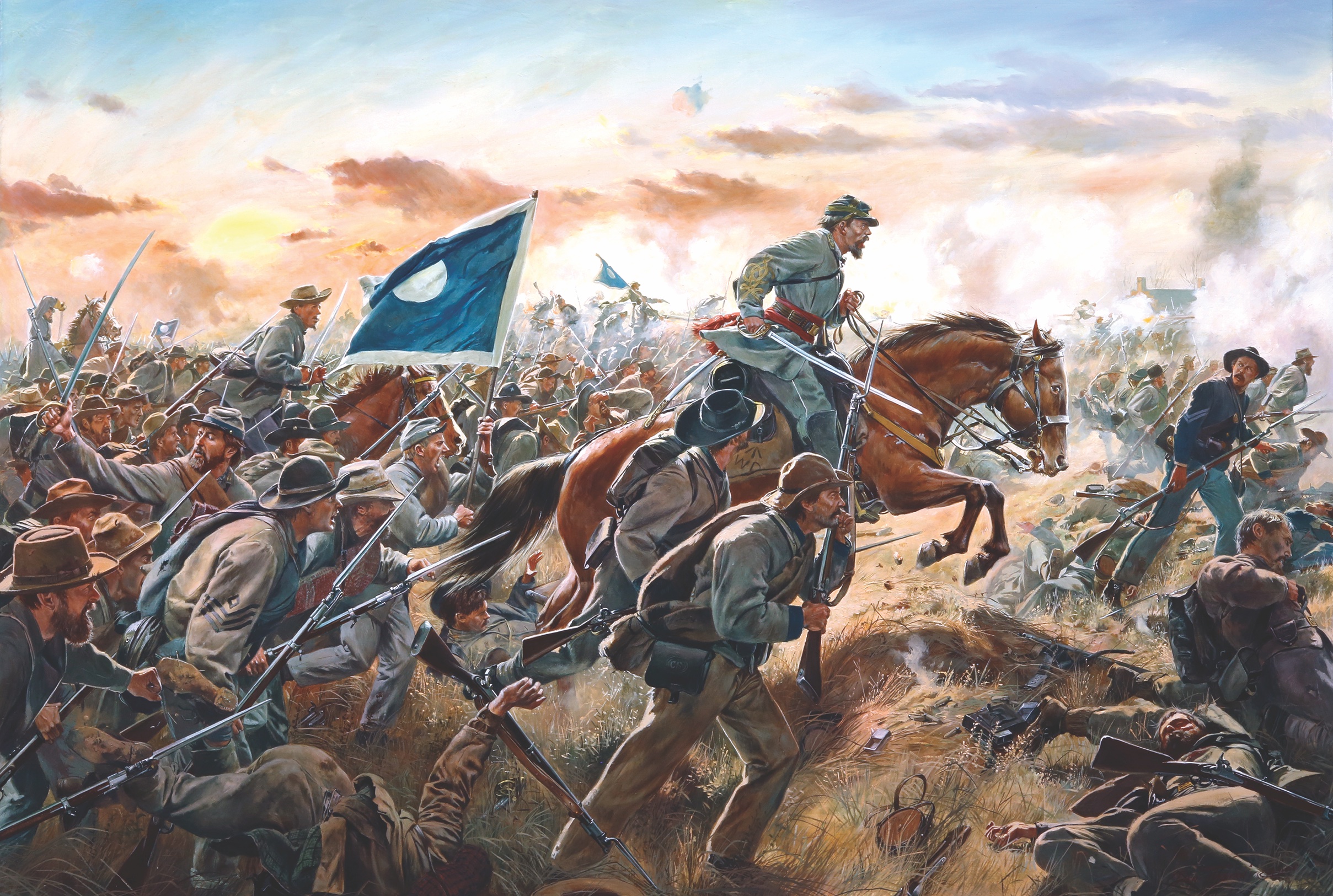 Maj. Gen. Patrick Cleburne, one of six Confederate generals slain at Franklin, was last seen advancing on foot during this charge after his horse was killed. It is unknown whether Union or Rebel soldiers were the thieves of his possessions. (Troiani, Don (b. 1949)/Bridgeman Images)