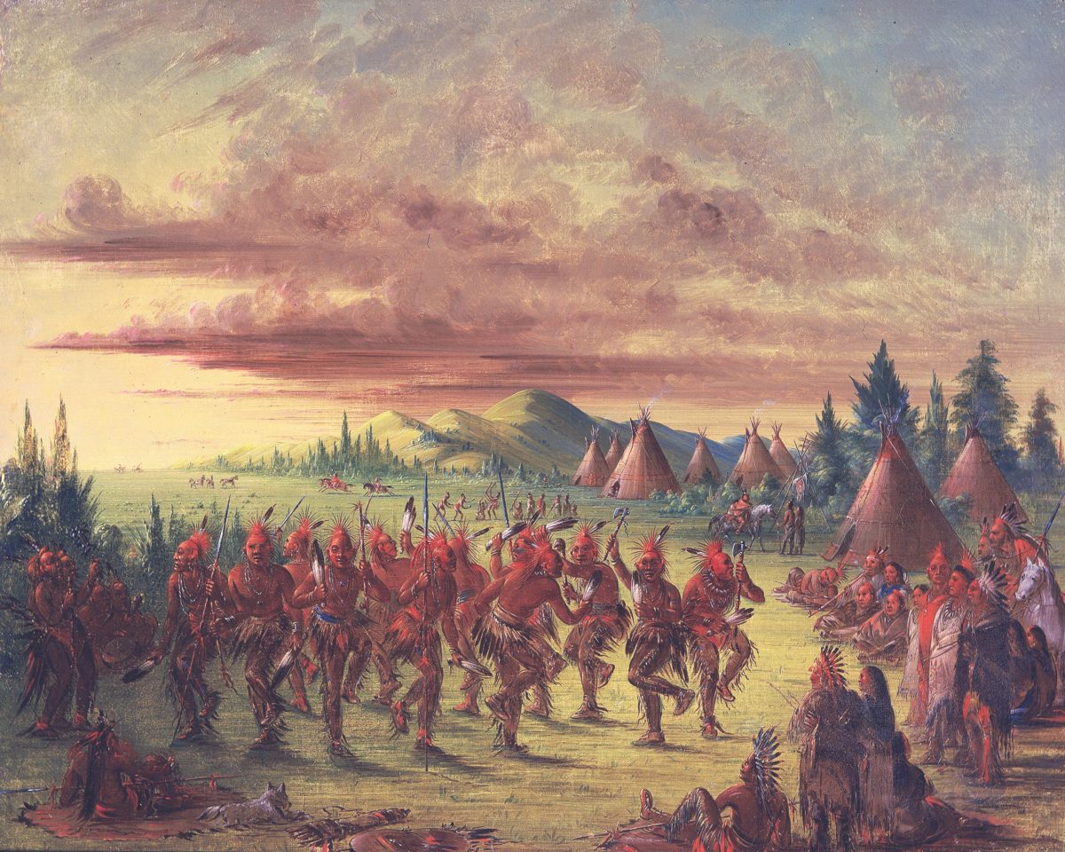 Choctaw warriors perform the Eagle Dance,