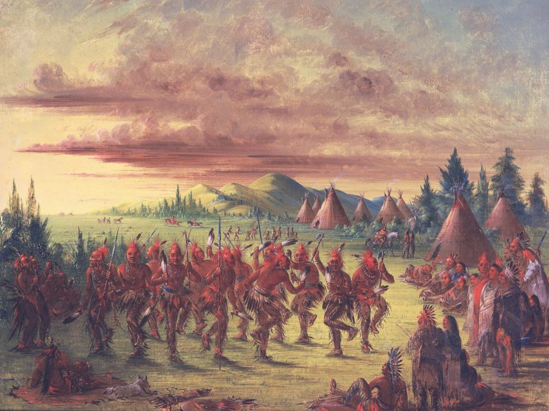 Choctaw warriors perform the Eagle Dance,