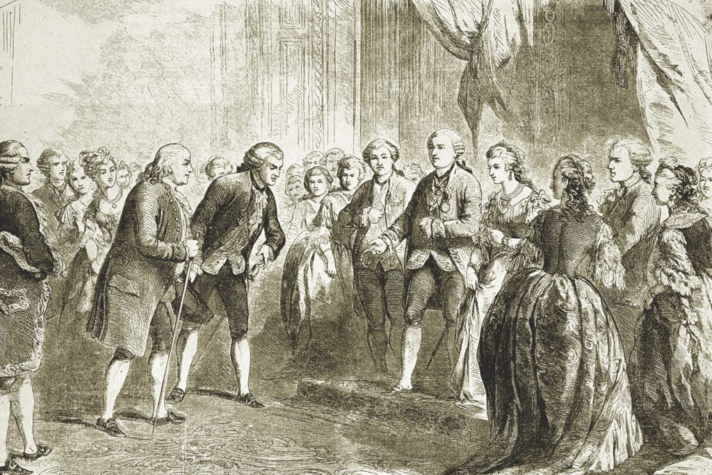 Franklin, above, at the court of King Louis