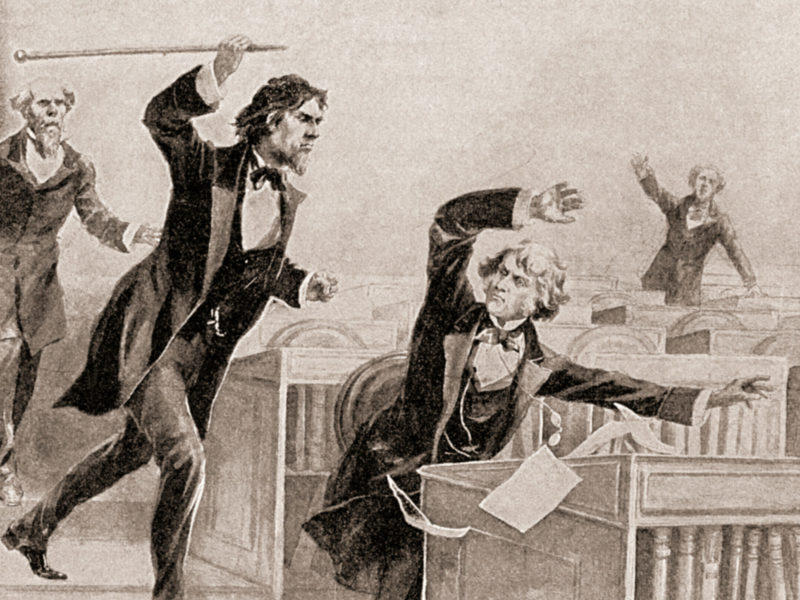 Brooks attacks Sumner in the Senate chamber
