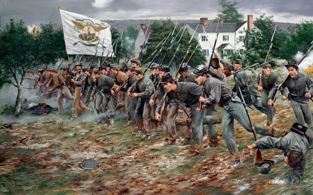 VMI cadets advance across the "Field of Lost Shoes"