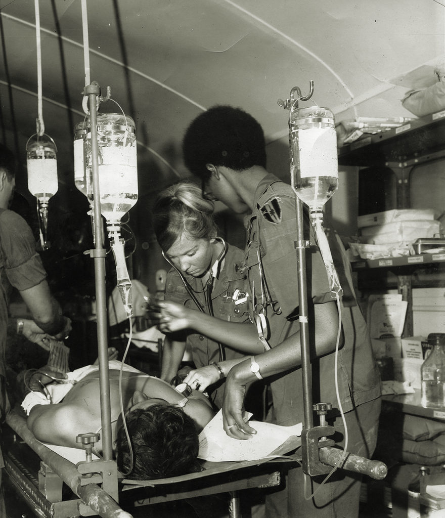 Army nurses, 93rd Evacuation Hospital, Long Binh, Vietnam, 1968. B.J. (Greenway) Rasmussen Collection, Women In Military Service For America Memorial Foundation, Inc.