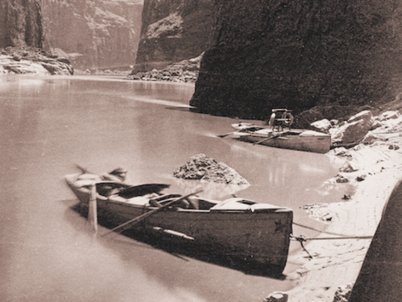 An expedition down the Colorado River, through the Grand Canyons, in 1871.