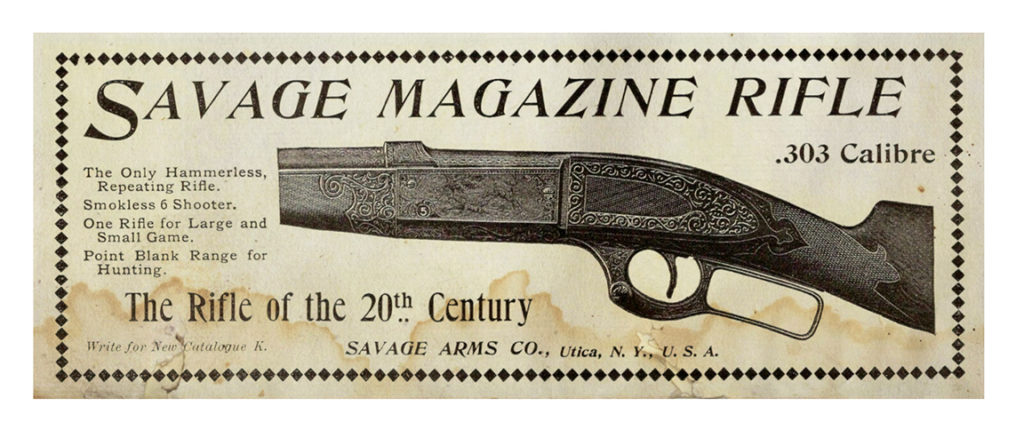 A newspaper advertisement for the Savage Model 1899 rifle