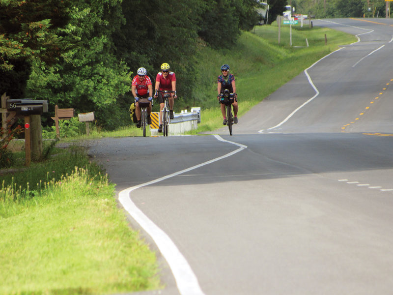 Photo of, from left: Author David Goodrich and friends Rick Sullivan and Lynn Salvo, heading north as they bike the Underground Railroad.