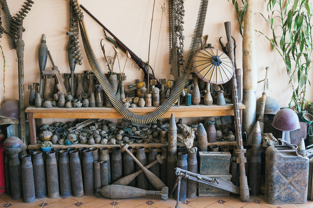 Photo of a private collection of war scrap and military relics in Phonsavan. Plain of Jars, Laos.
