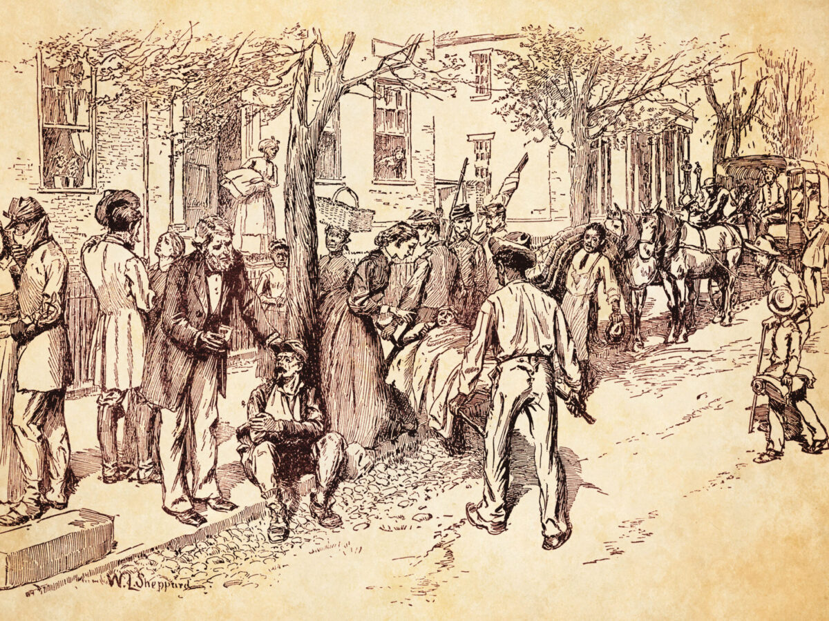 Citizens helping soldiers on street in Richmond, Va.