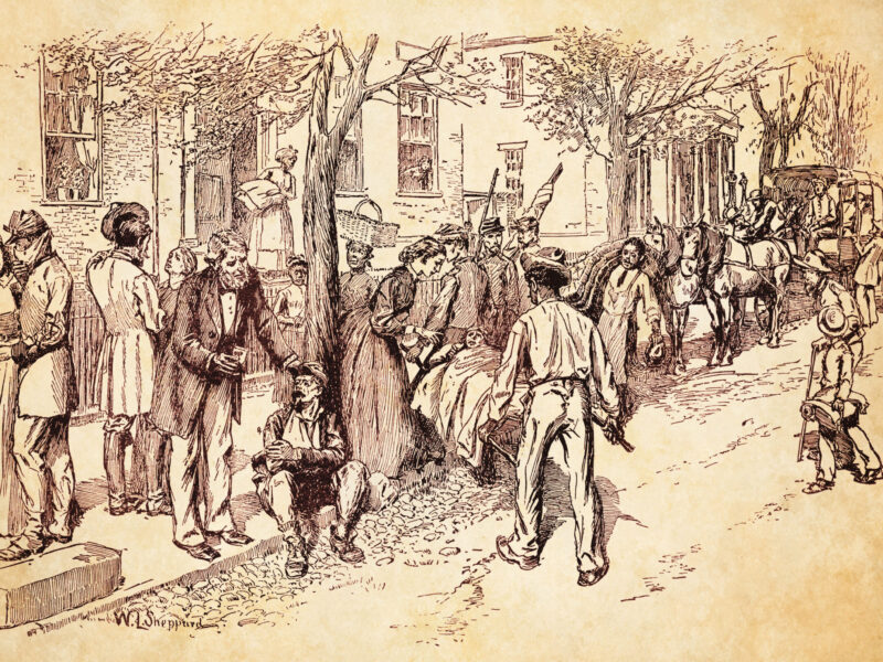 Citizens helping soldiers on street in Richmond, Va.
