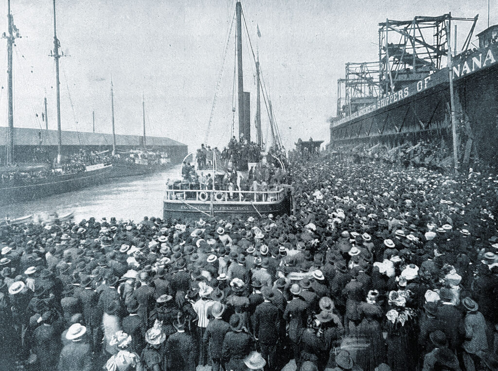 Crowd around the steamer Excelsior in San Francisco