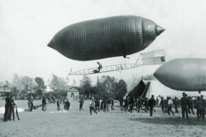 Photo of Lincoln Beachey piloting his Beachey Airship, mid to late 1900s.