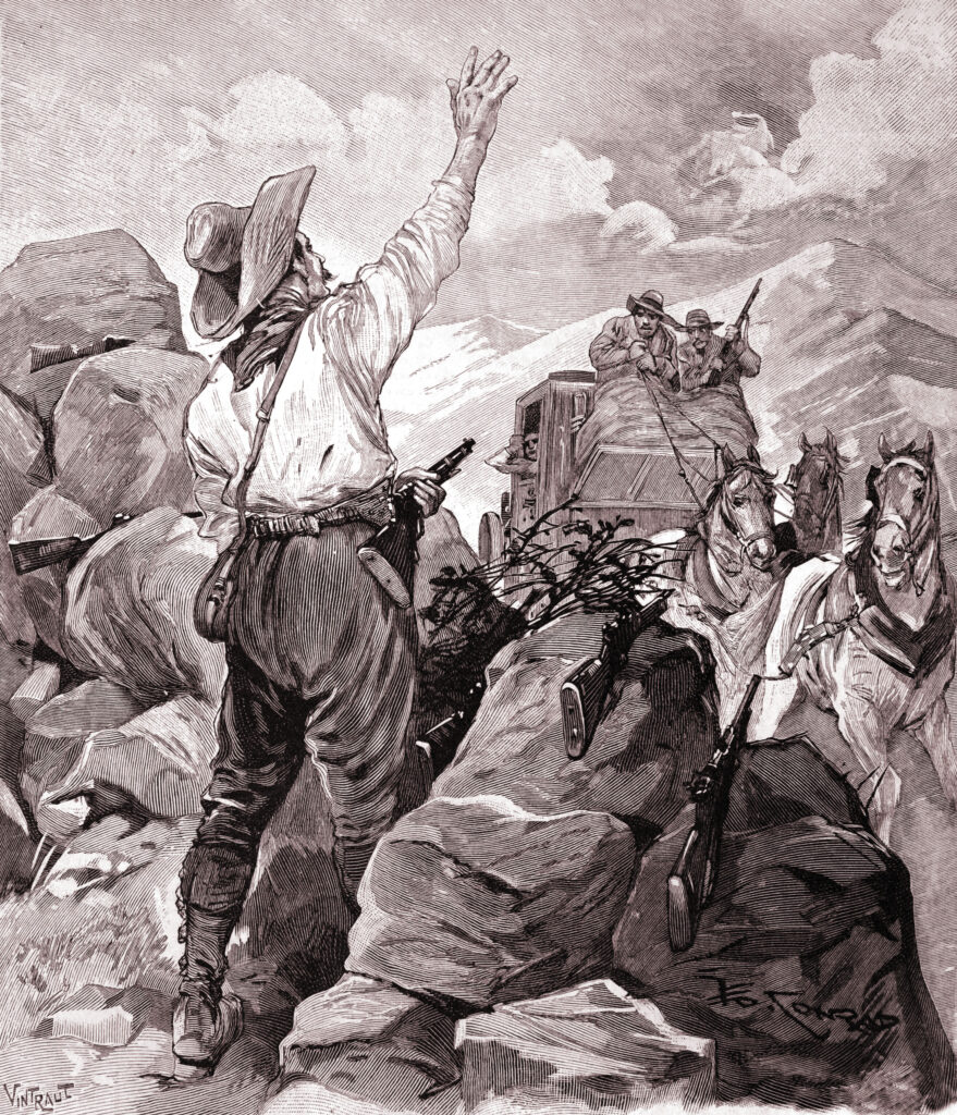 Lone bandit robbing stagecoach