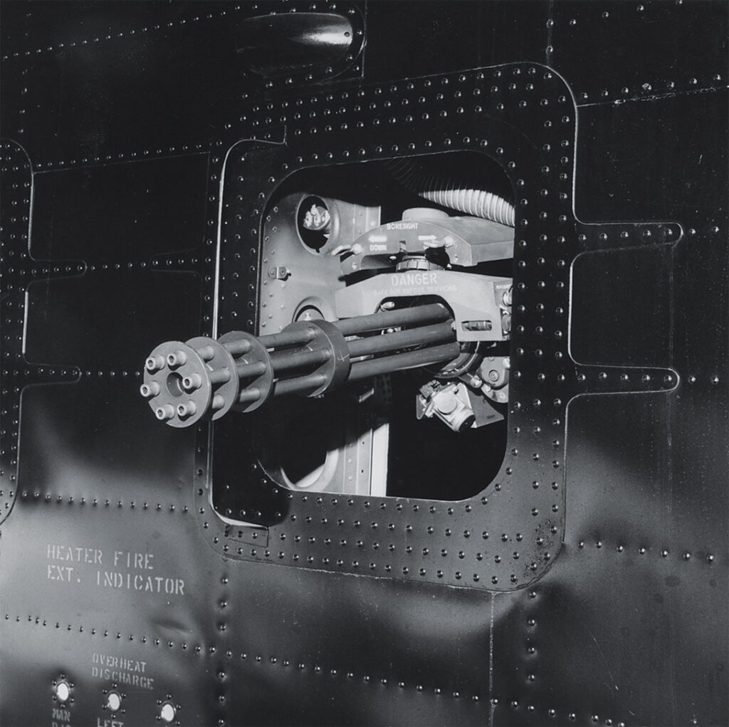 Photo showing,Both the AC-119G Shadow and AC-119K Stinger featured four 7.62mm rotary miniguns, though the later Stinger also boasted two 20mm M61 cannons.