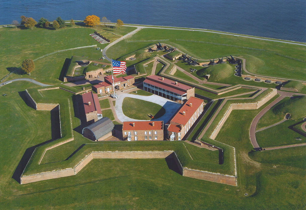 Photo of The national monument and historic shrine centers on a replica of Mary Young Pickersgill's 30-by-42-foot American flag.
