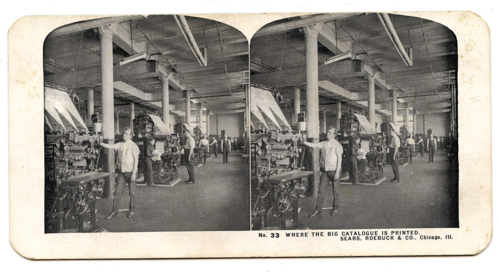 Stereographic view of the Sears, Roebuck & Co. printing room.